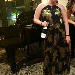 Navy and Gold Floor Length Formal Gown